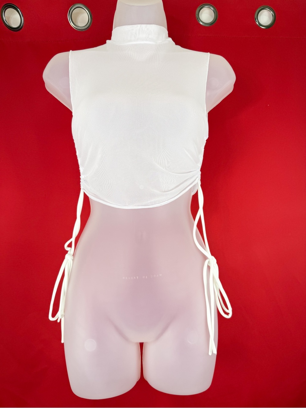 White Sleeveless Drawstring Crop Top